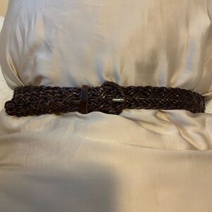 Vintage Talbots Dark Brown Macrame Weave Genuine Leather Belt with Woven Leather